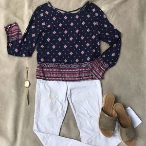 Navy Blue Detailed Long Sleeve